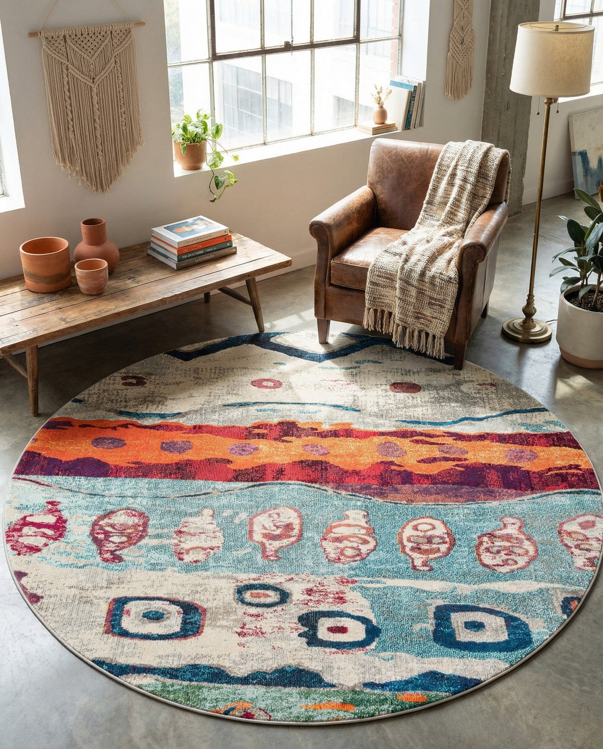Colorburst Oasis Collection Area Rug -  Lagoon Round Multi  lifestyle 81
