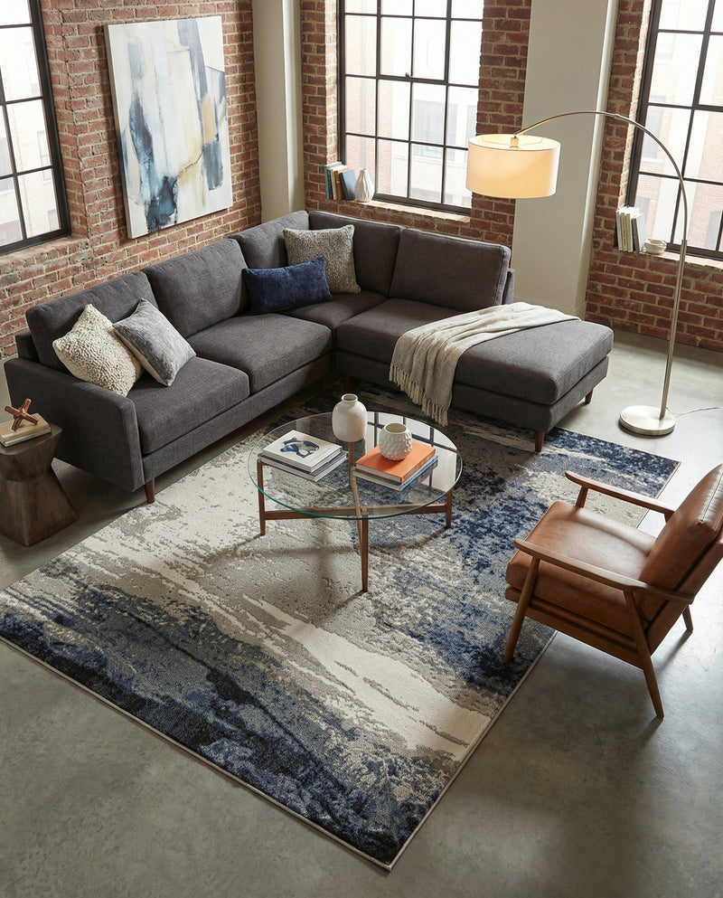 Copenhagen Edge Collection Area Rug - Nyhavn Rectangle Blue  lifestyle 55