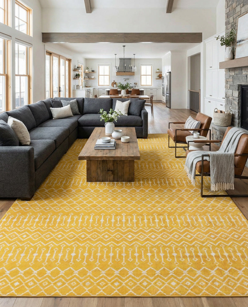 Marrakech Lattice Collection Area Rug - Medina (Yellow) Rectangle Yellow  lifestyle 5