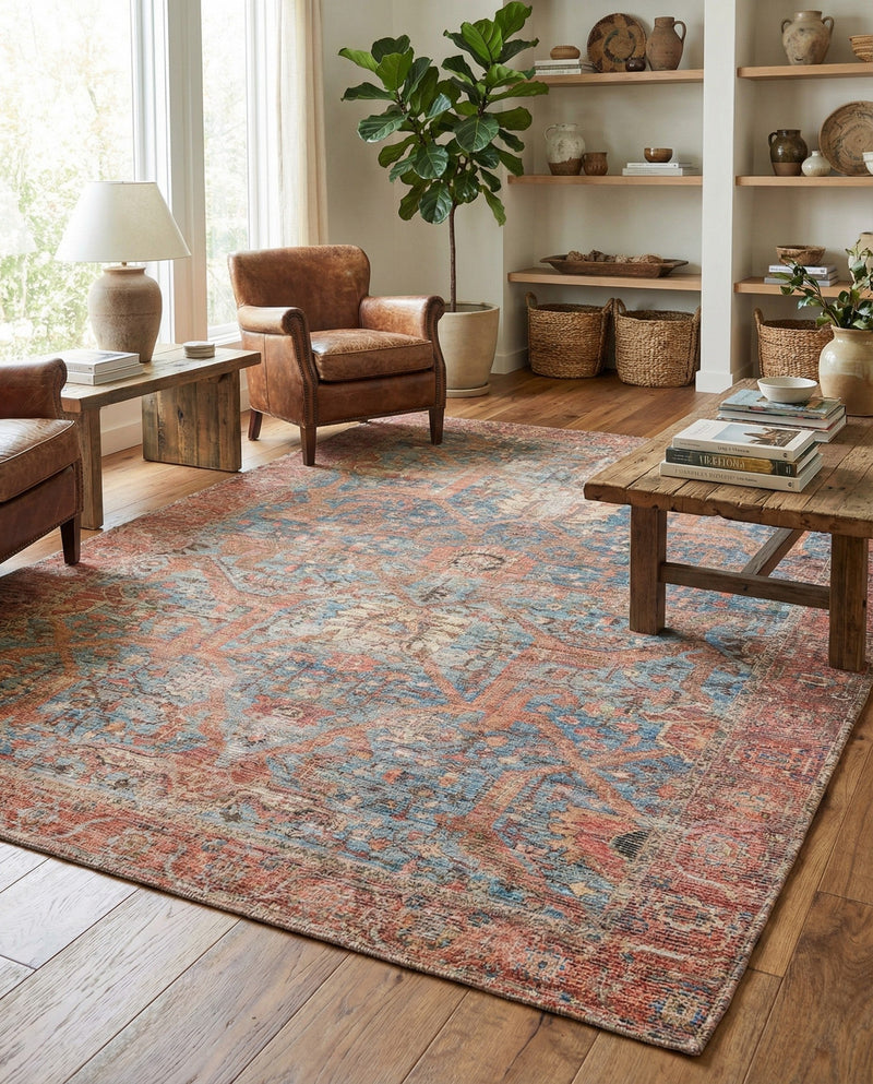 Savannah Threads Collection Area Rug -  Patagonian Rectangle Antique Blue  lifestyle 14