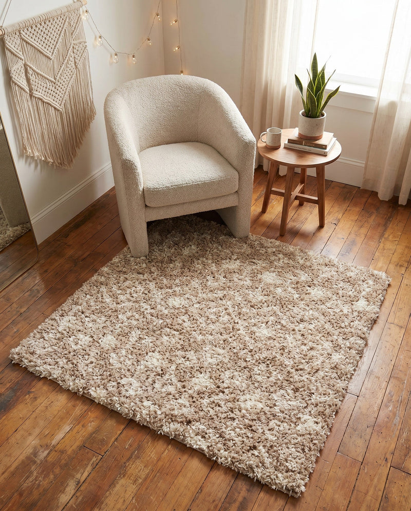 Berber Lattice Shag Collection Area Rug - Atlas (Light Brown) Square Light Brown  lifestyle 68