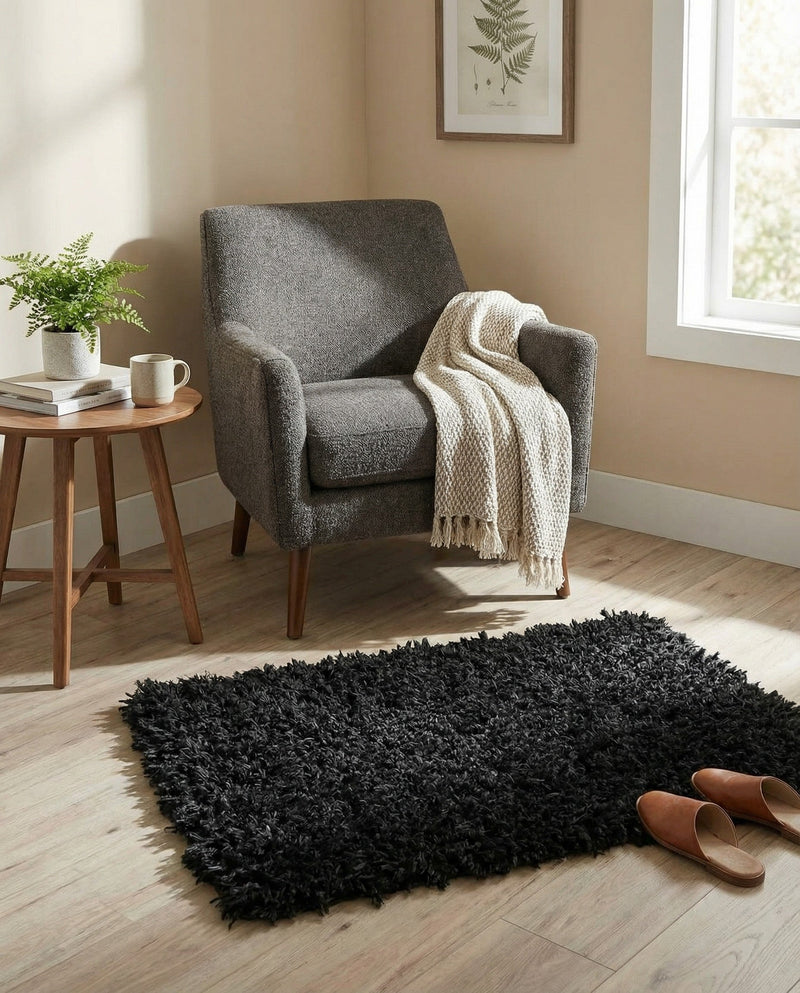 Eternal Plush Oasis Collection Area Rug -  Tranquility (Onyx Black) Rectangle Onyx Black  lifestyle 32