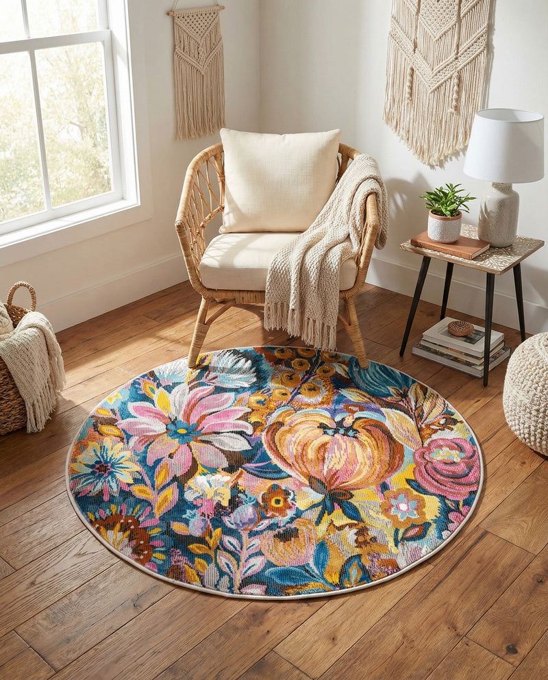 Meadow Breeze Collection Area Rug -  Daffodil Round Multi  lifestyle 67