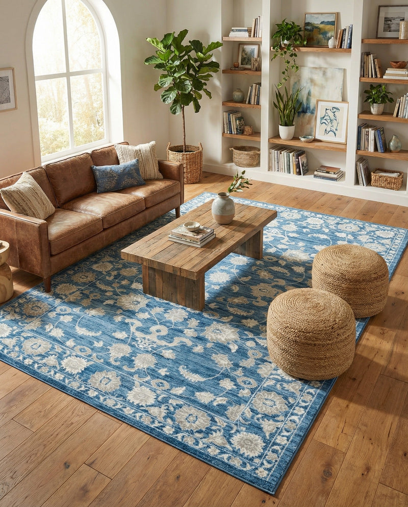 Charleston Elegance Collection Area Rug -  Seaport (Blue) Rectangle Blue  lifestyle 12