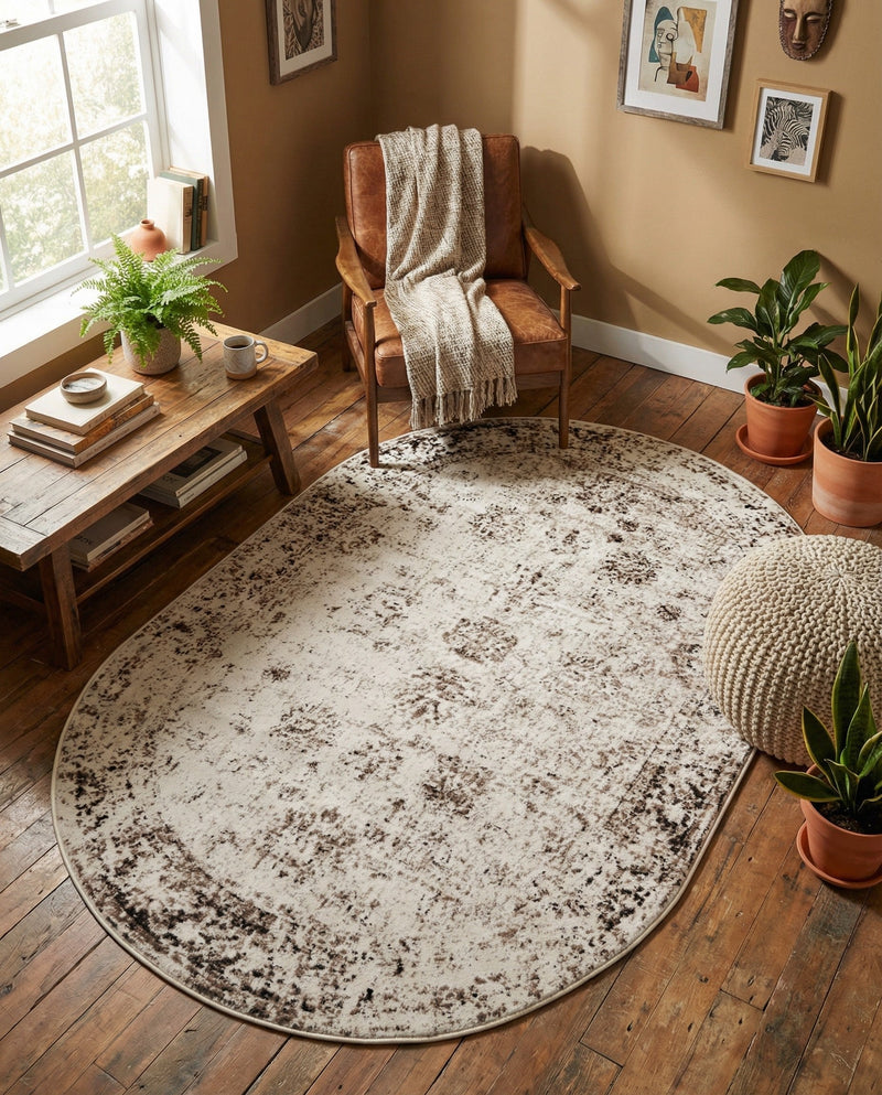 Riviera Elegance Collection Area Rug - Antibes (Beige) Oval Beige  lifestyle 68