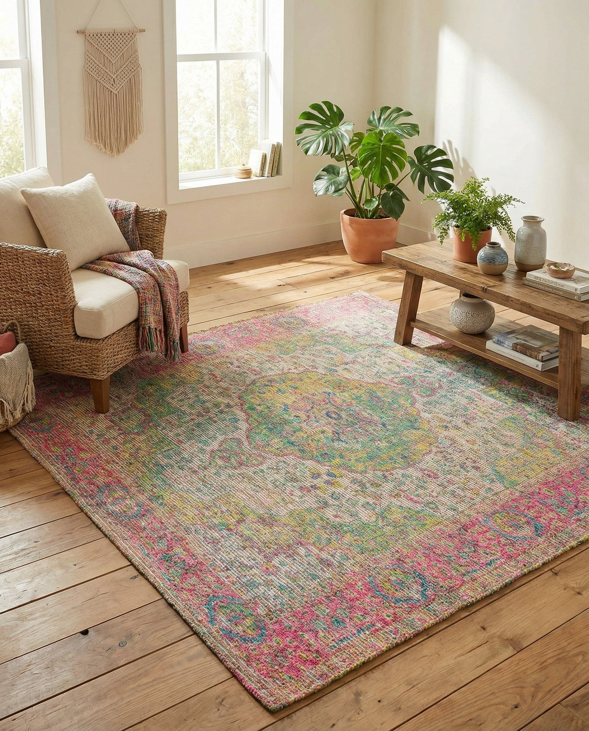 Savannah Threads Collection Area Rug - Charleston Square Ivory Pink  lifestyle 99