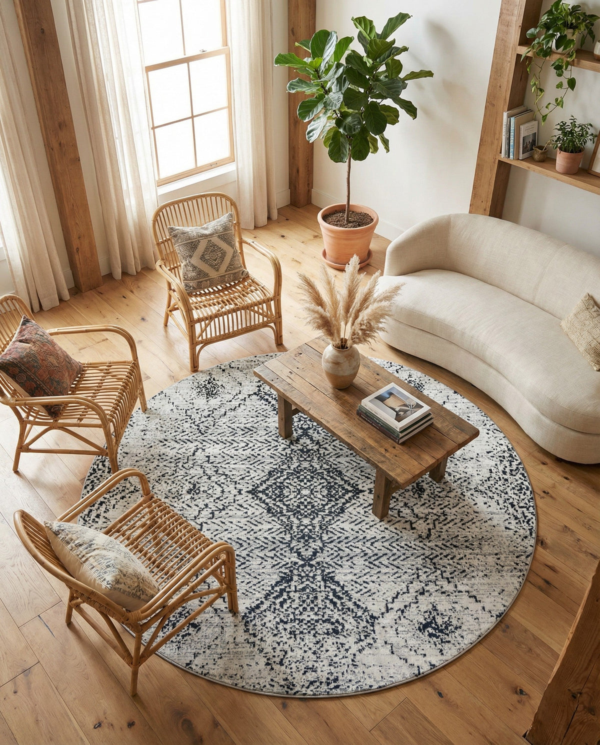 Aegean Elegance Washables Collection Area Rug -  Naxos Round Black and White  lifestyle 140