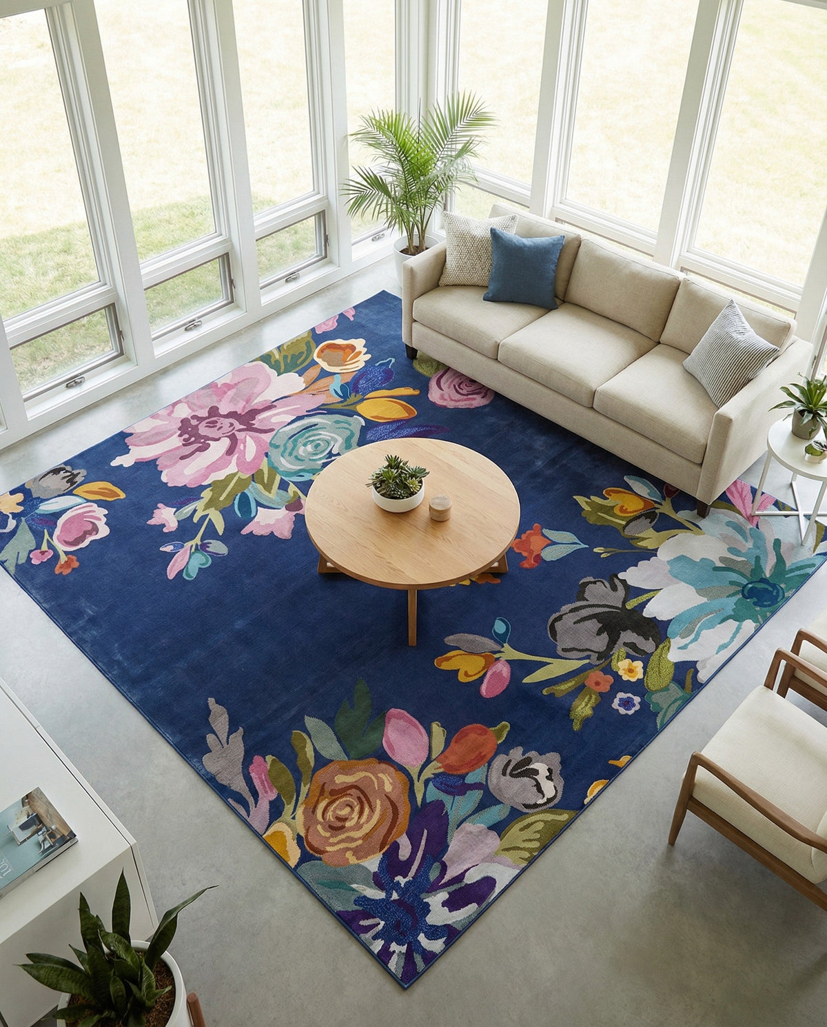 Meadow Breeze Collection Area Rug - Wildflower Square Blue  lifestyle 184