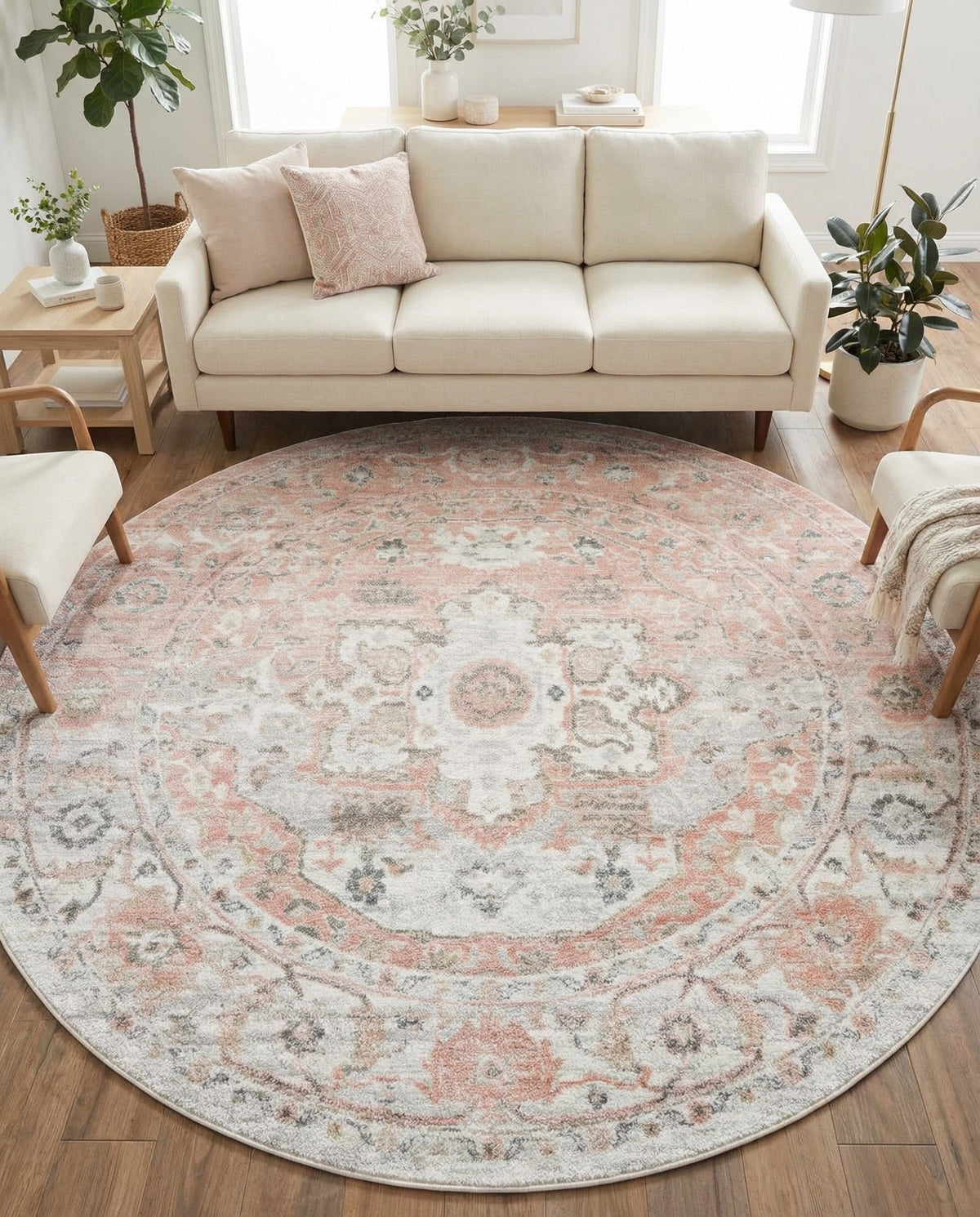 Parisian Elegance Collection Area Rug - Versailles (Rose Pink) Round Rose Pink  lifestyle 89
