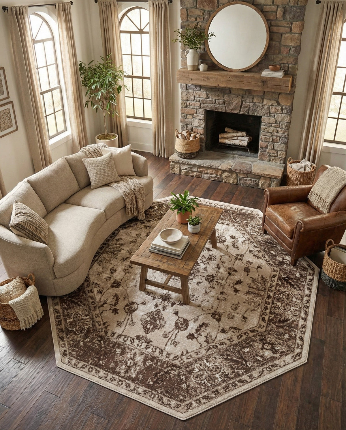 Andes Summit Collection Area Rug -  Aconcagua Octagon Cream  lifestyle 66
