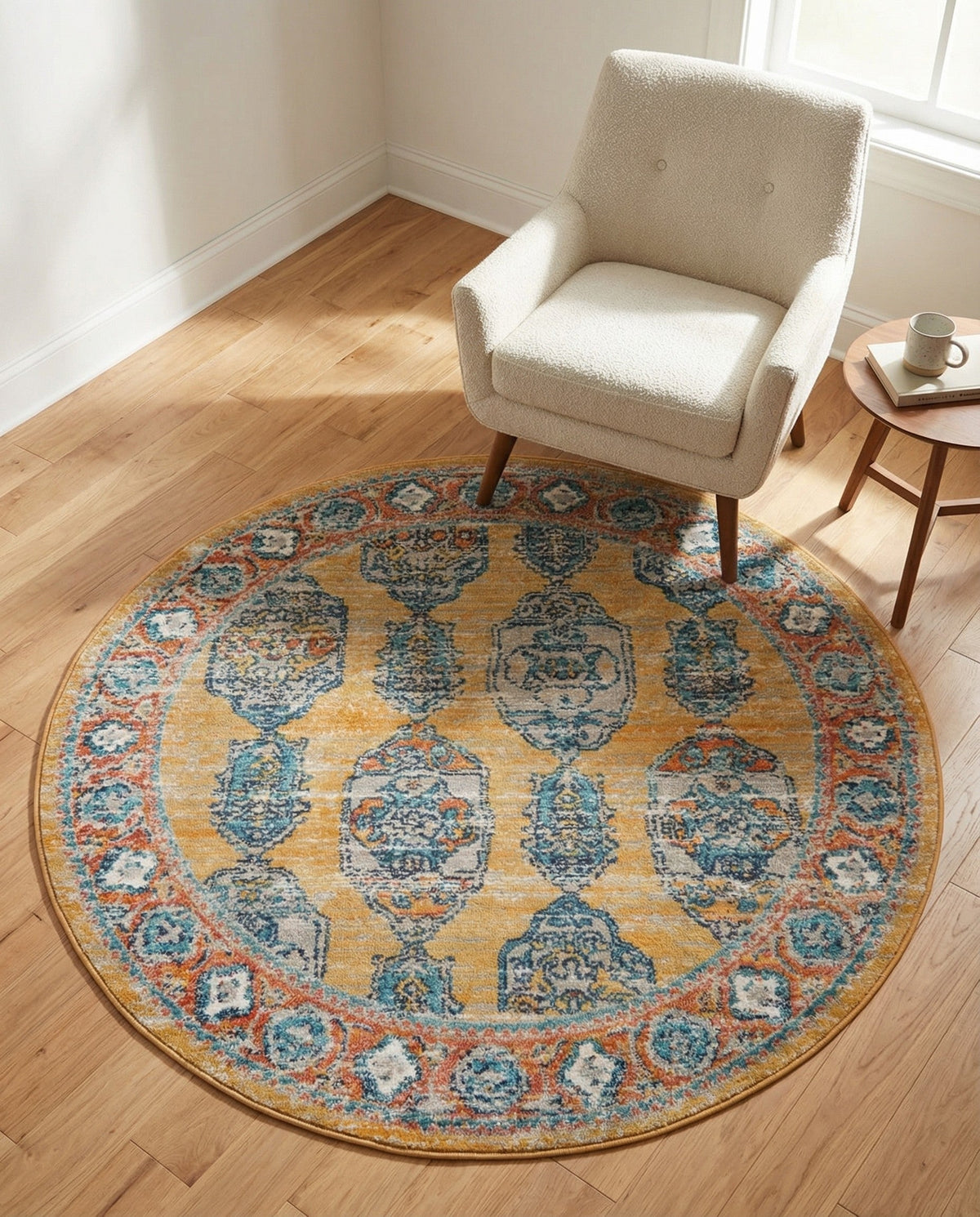 Seville Stripes Collection Area Rug -  Granada (Yellow) Round Yellow  lifestyle 82