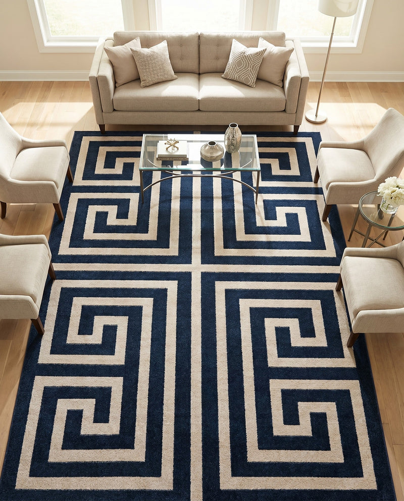 Aegean Labyrinth Collection Area Rug -  Mykonos Rectangle Navy Blue  lifestyle 43