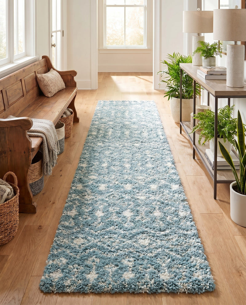 Berber Lattice Shag Collection Area Rug - Atlas (Light Blue) Runner Light Blue  lifestyle 64
