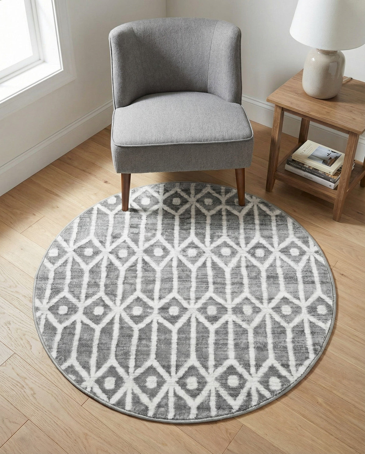 Garden Maze Retreat Collection Area Rug -  Mazeview Round Gray  lifestyle 108