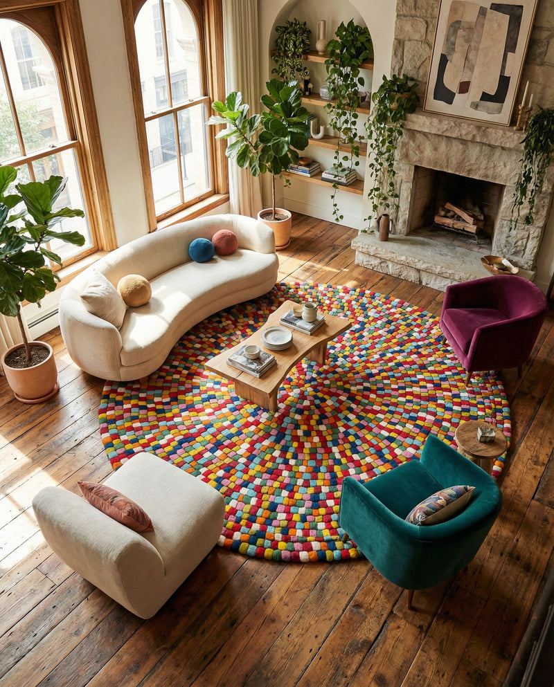 Woolen Sphere Collection Area Rug - Orbsburg (Multi) Round Multi  lifestyle 75