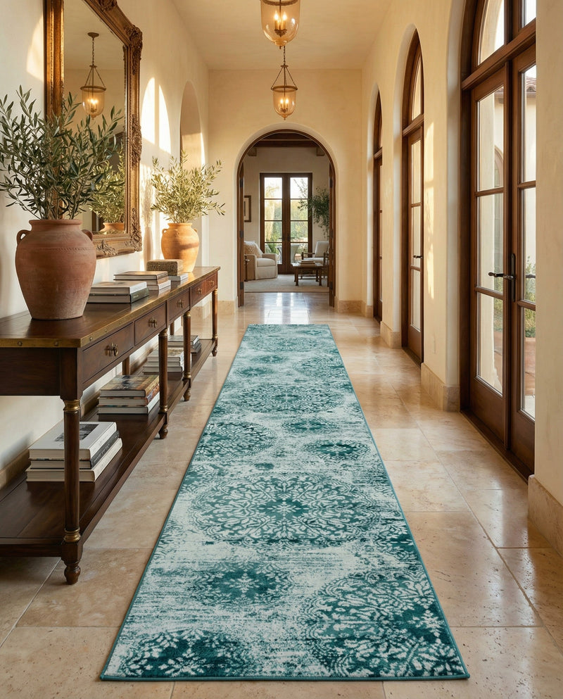 Riviera Elegance Collection Area Rug -  Monaco (Turquoise) Runner Turquoise  lifestyle 76