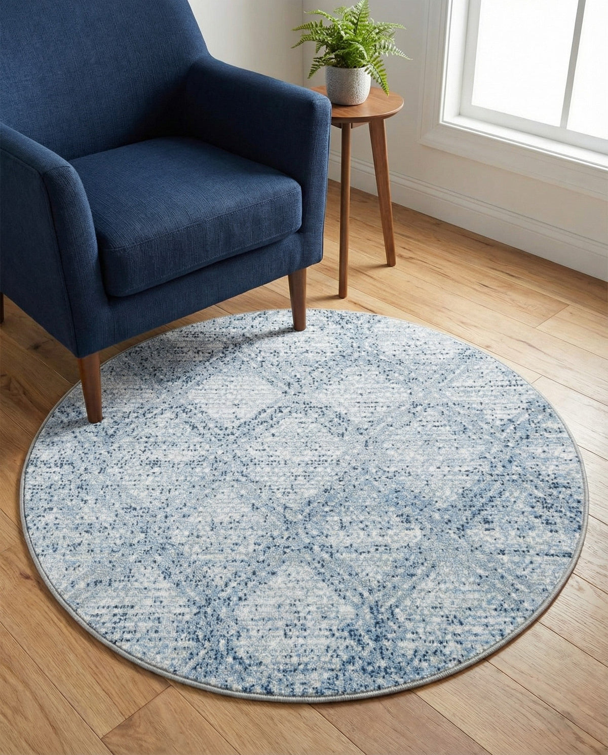 Aegean Elegance Washables Collection Area Rug -  Tinos Round Blue  lifestyle 160