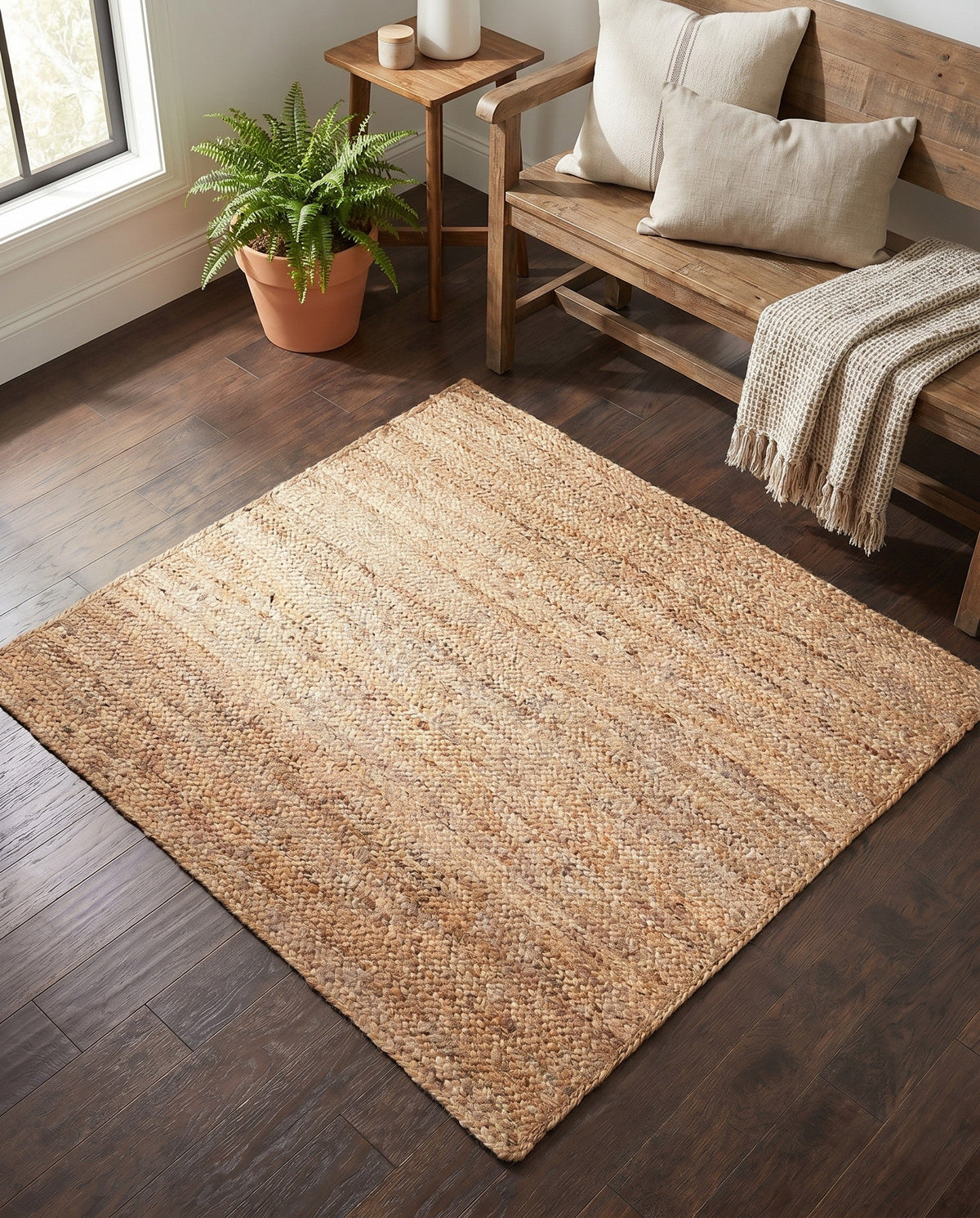 Woven Seaside Jute Collection Area Rug - Savannah (Natural) Square Natural  lifestyle 143