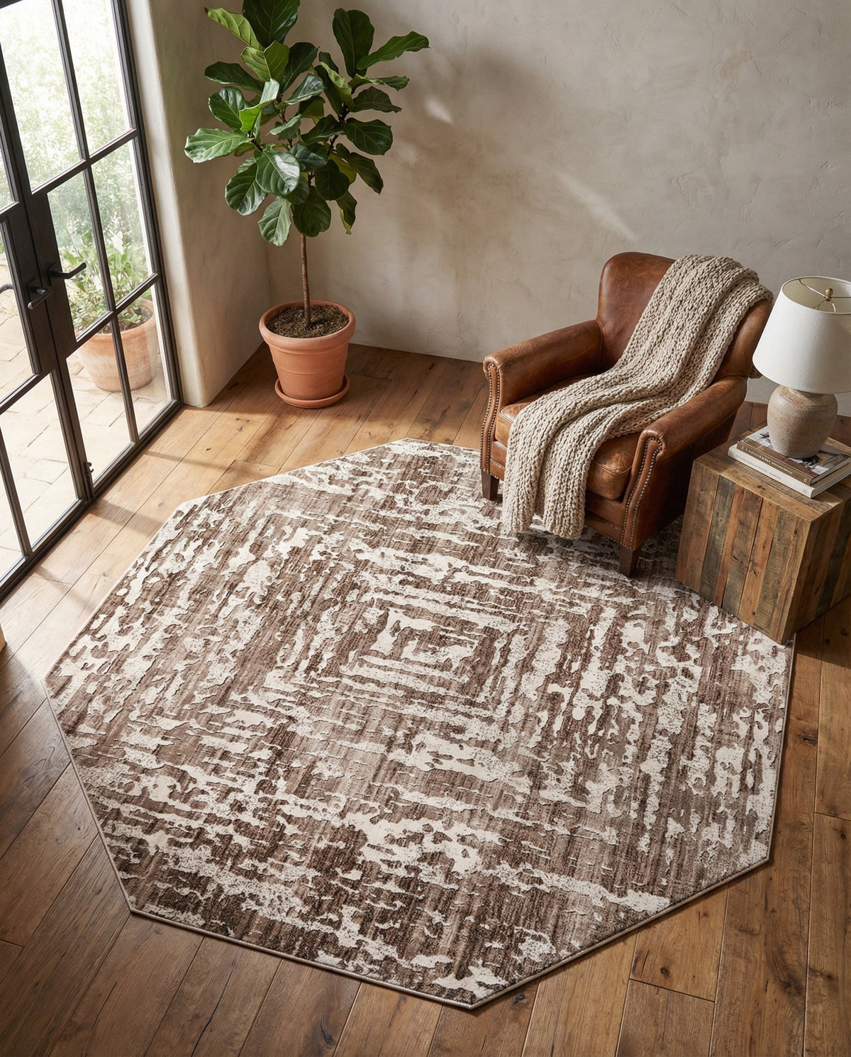 Sanctuary Retreat Collection Area Rug -  Asylum Octagon Chocolate Brown  lifestyle 162