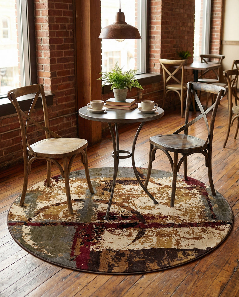 Bistro Lounge Collection Area Rug -  FlatWhite Round Multi  lifestyle 85