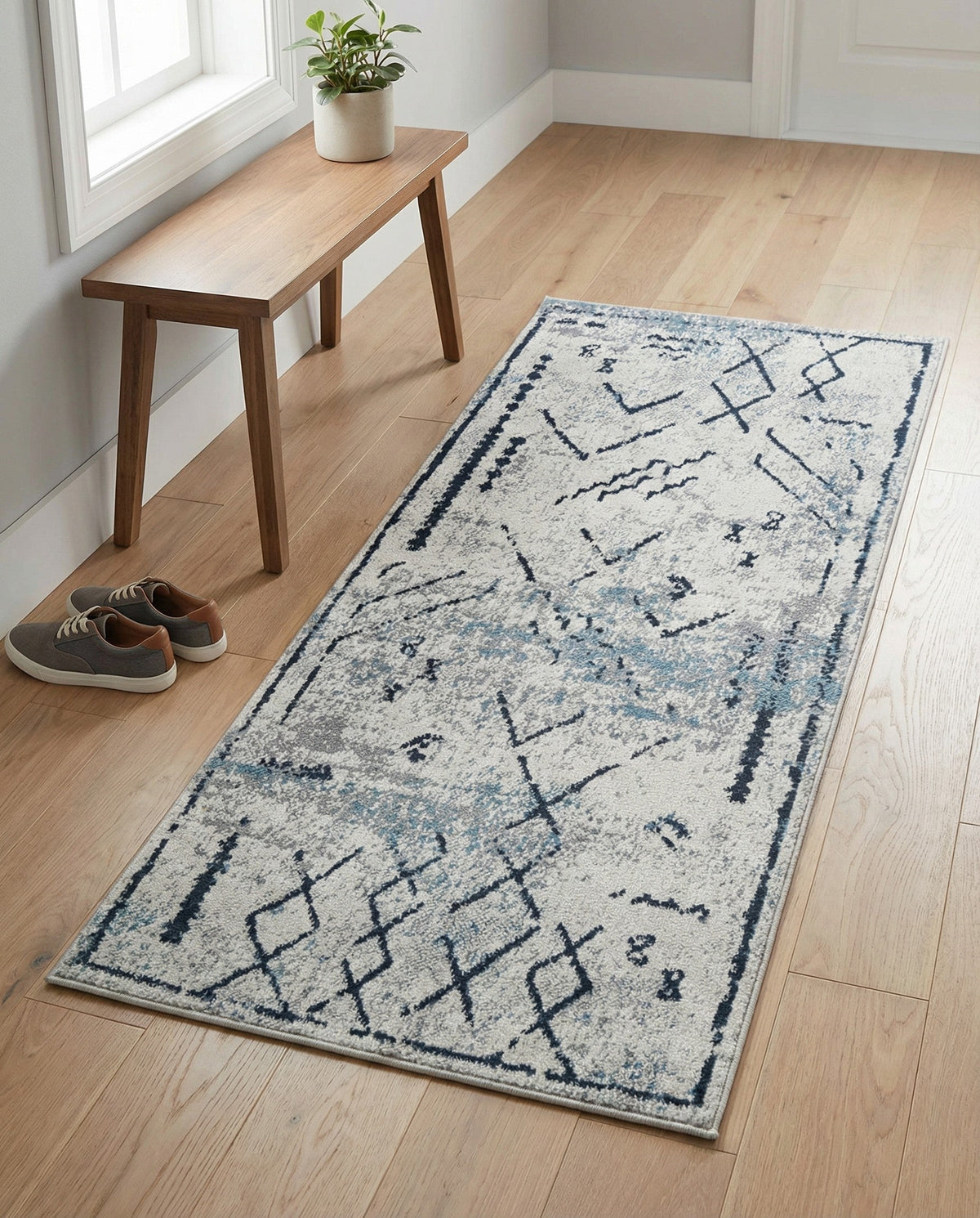 Aegean Elegance Washables Collection Area Rug - Santorini Runner Ivory Gray  lifestyle 157