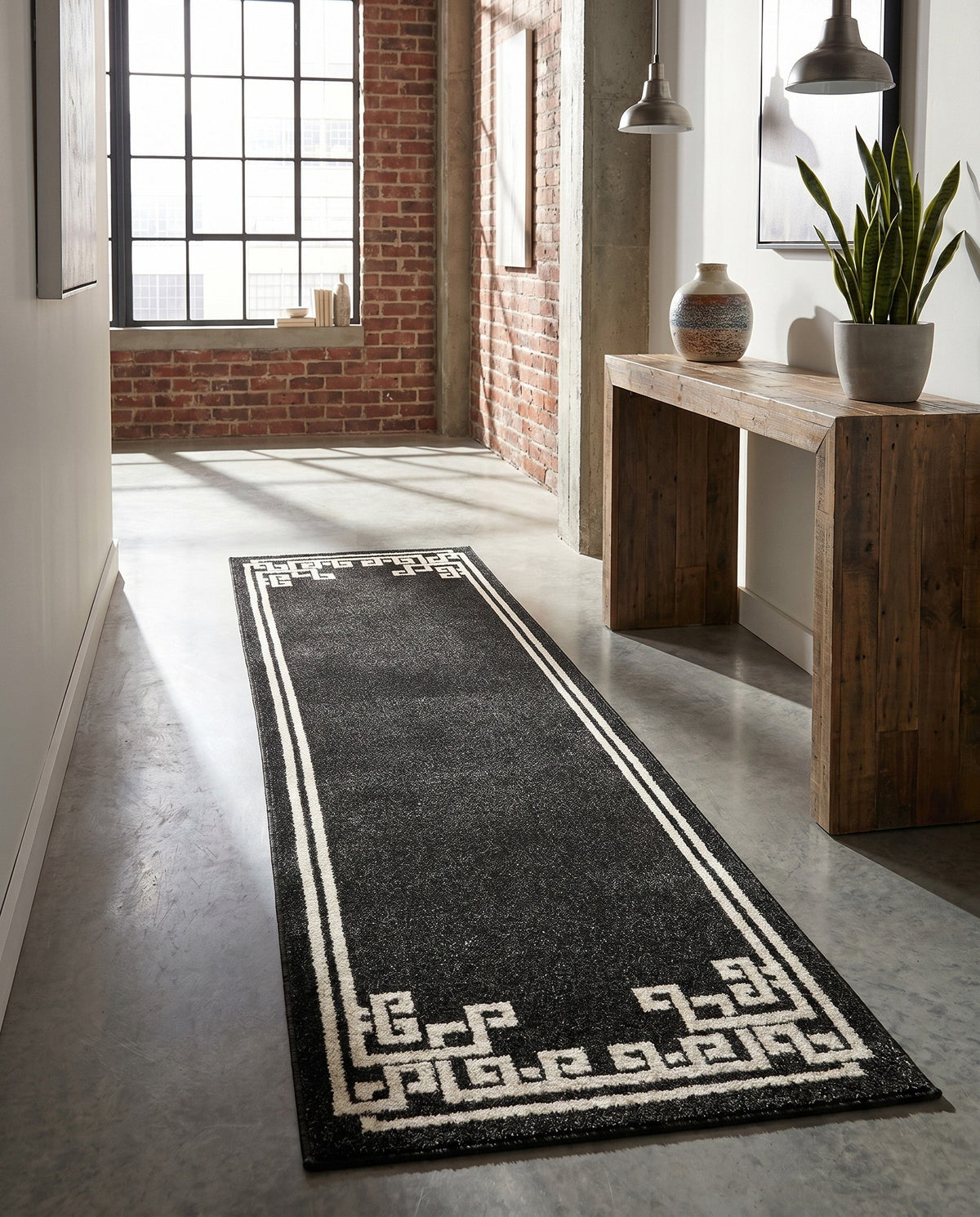 Aegean Labyrinth Collection Area Rug -  Rhodes Runner Black  lifestyle 94