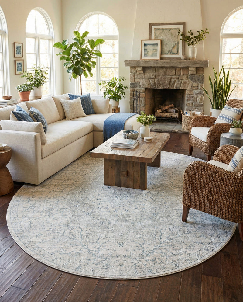 Coastal Haven Collection Area Rug - Seabreeze (Gray) Round Gray  lifestyle 71