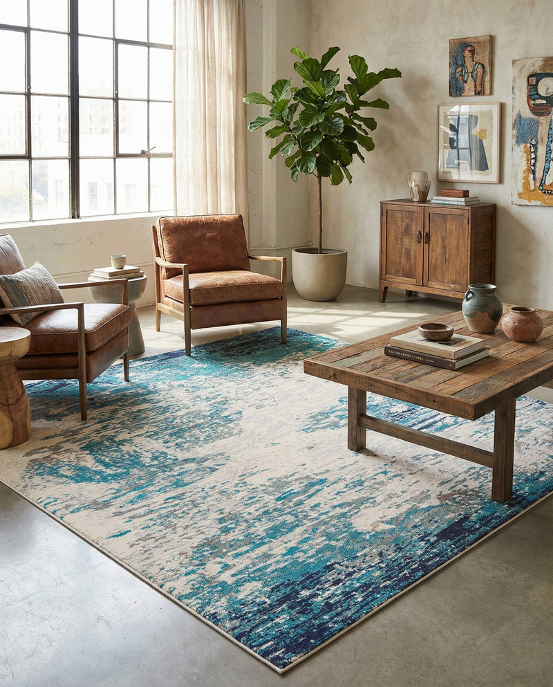 Colorburst Oasis Collection Area Rug -  Tropic Square Blue  lifestyle 48