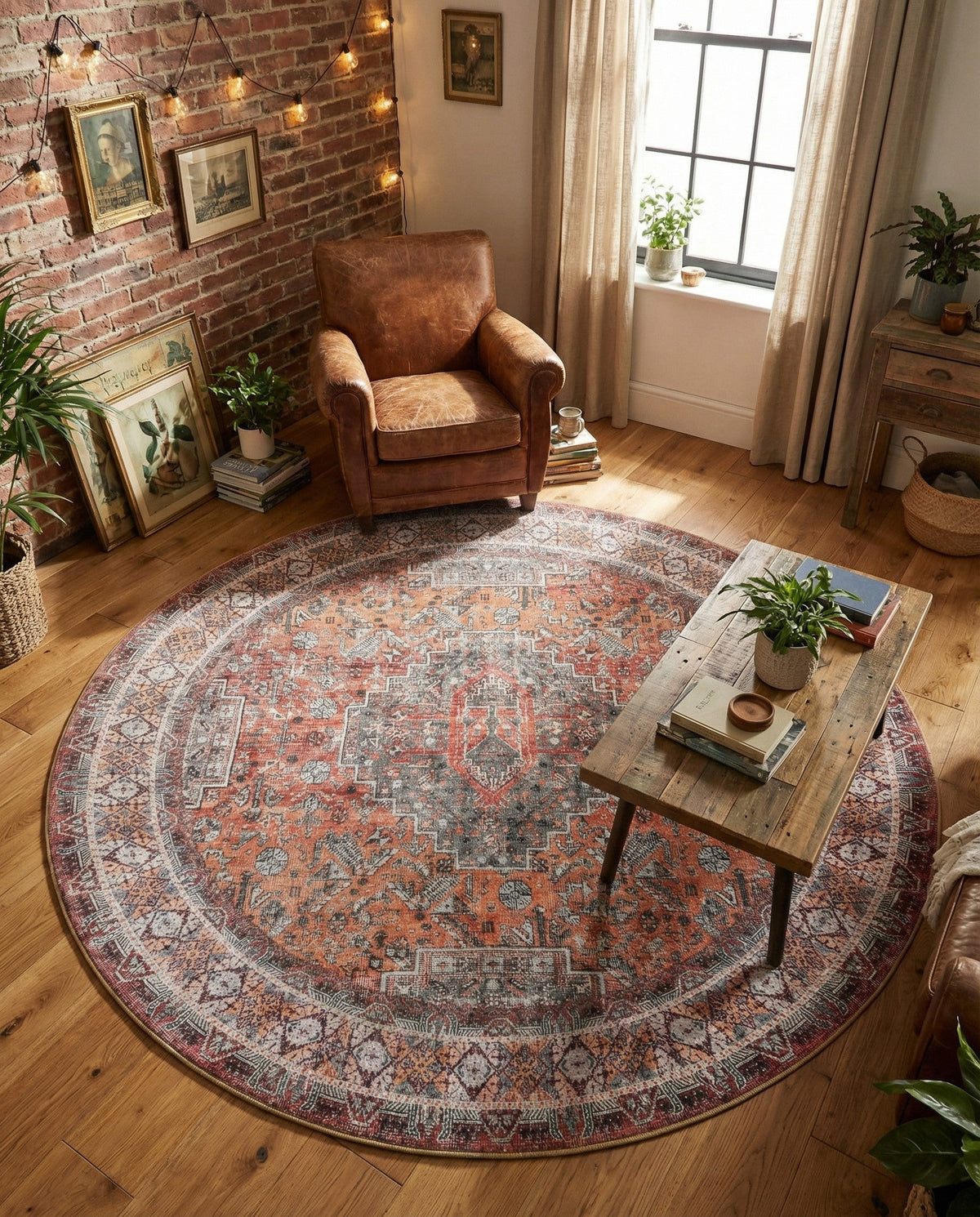 Heritage Elegance Collection Area Rug -  Uffizi Round Rust Red  lifestyle 71