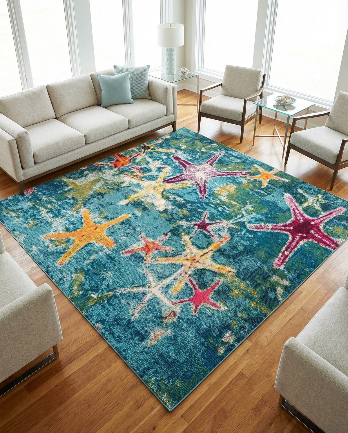 Sorrento Shores Collection Area Rug - Positano Square Navy Blue  lifestyle 98
