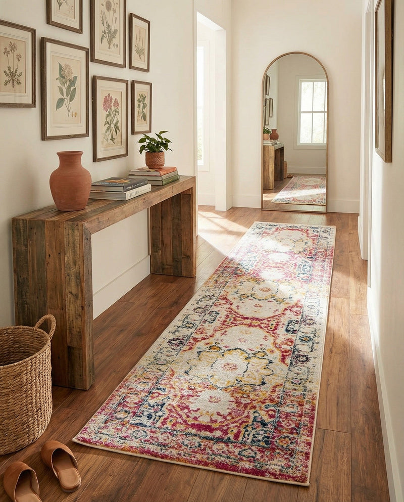 Parisian Elegance Collection Area Rug - Versailles (Pink Gray) Runner Pink Gray  lifestyle 42