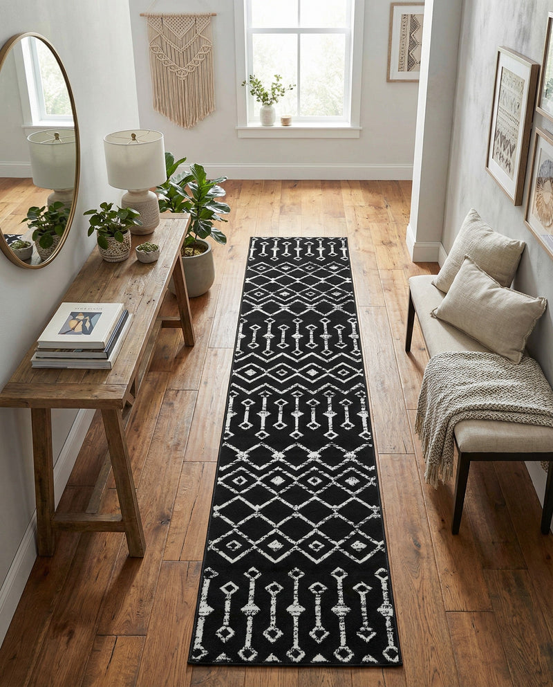 Marrakech Lattice Collection Area Rug - Medina (Black) Runner Black  lifestyle 21