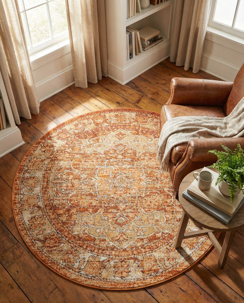 Savannah Soiree Collection Area Rug -  Everglade (Rust Red) Round Rust Red  lifestyle 32