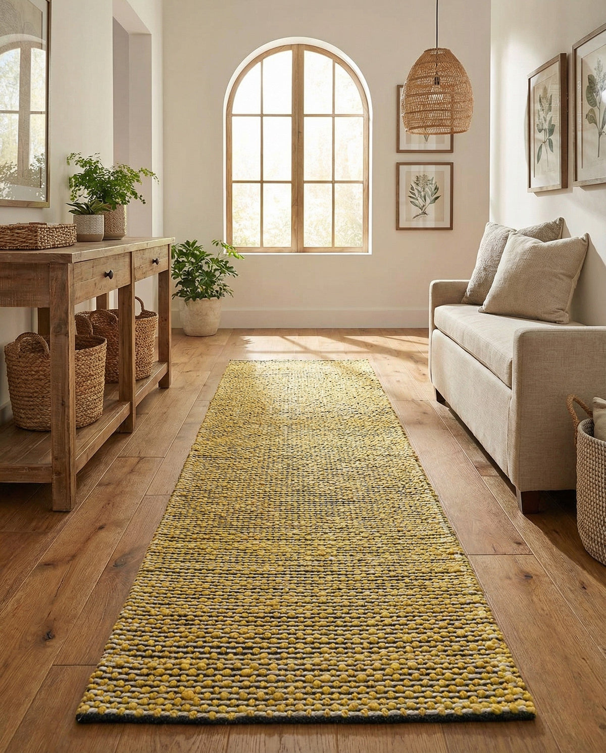 Coastal Haven Striped Jute Collection Area Rug - Marina Runner Yellow and Navy  lifestyle 101