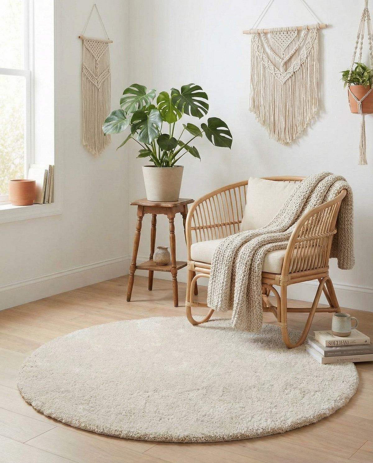 Cozy Comfort Shag Collection Area Rug - Haven (Oatmeal Beige) Round Oatmeal Beige  lifestyle 85