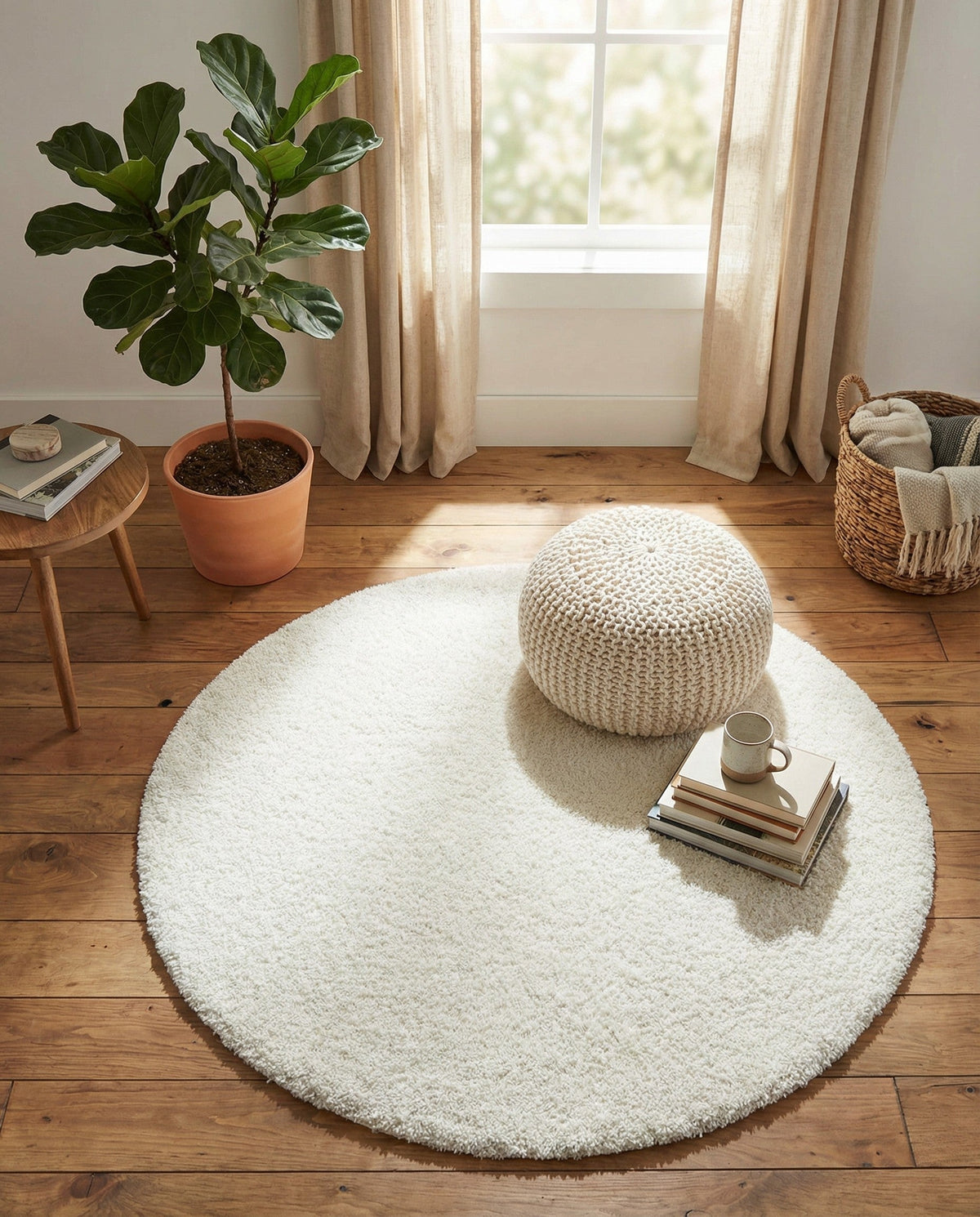 Cozy Comfort Shag Collection Area Rug - Haven (White) Round White  lifestyle 83