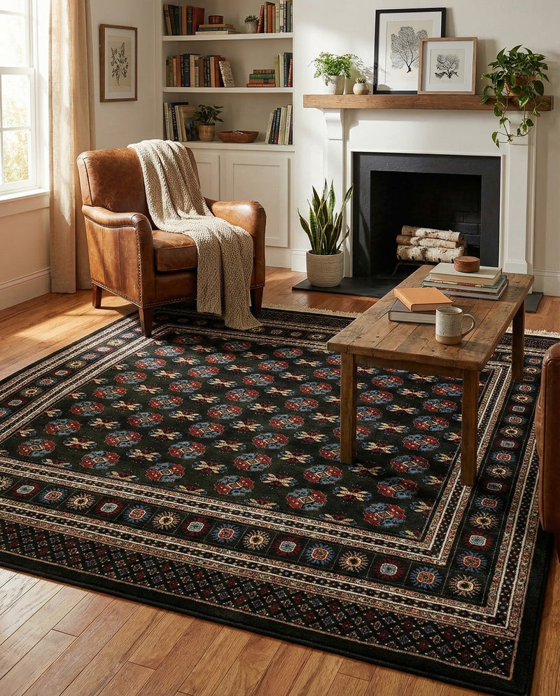 Samarkand Elegance Collection Area Rug -  Margilan (Dark Green) Square Dark Green  lifestyle 70