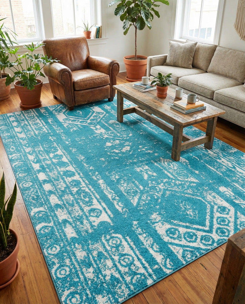 Brighton Stripes Collection Area Rug - Sussex (Turquoise) Rectangle Turquoise  lifestyle 14