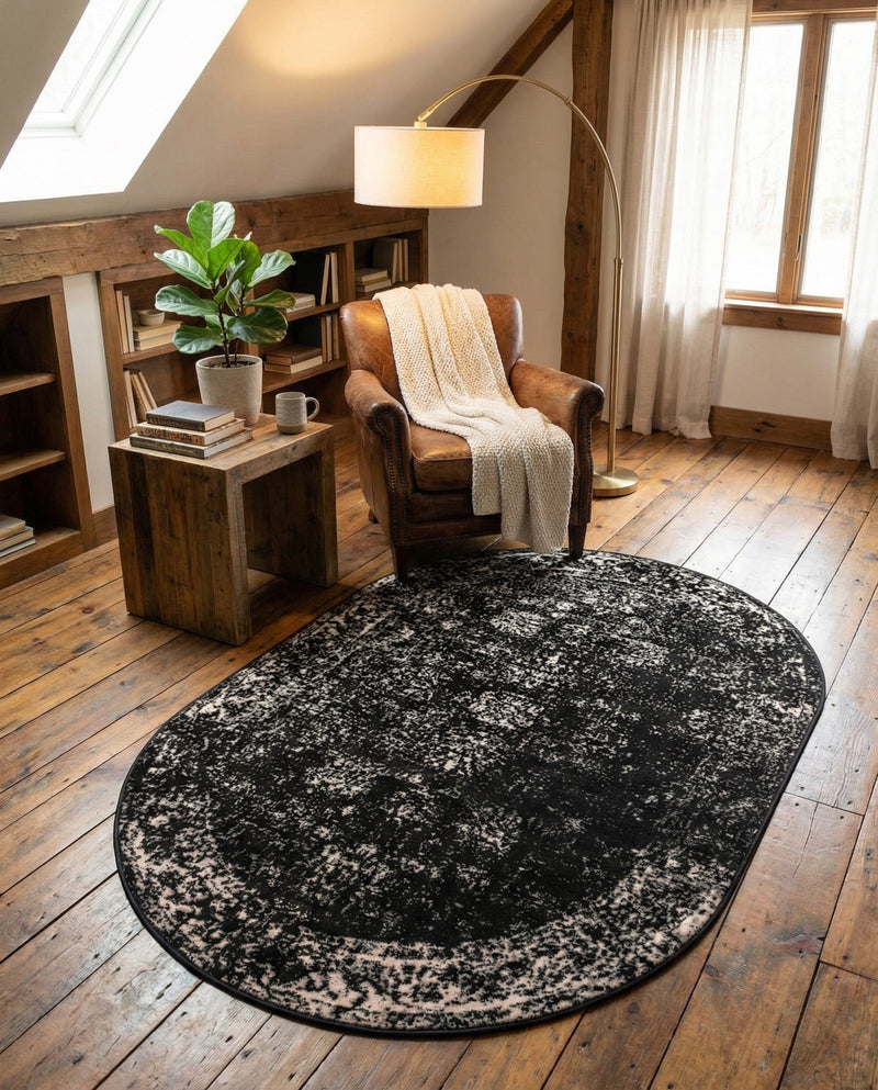 Riviera Elegance Collection Area Rug - Antibes (Black) Oval Black  lifestyle 93