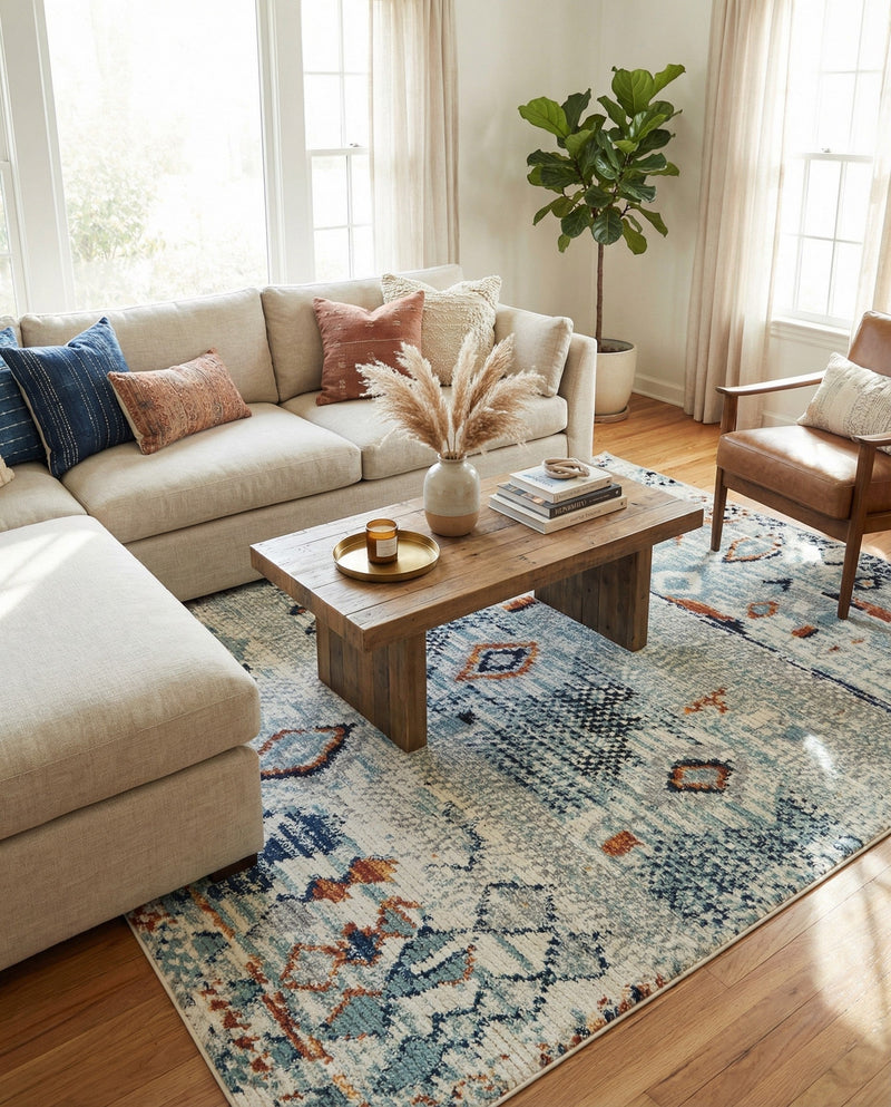 Tangier Treasures Collection Area Rug - Casablanca Rectangle Light Blue  lifestyle 14