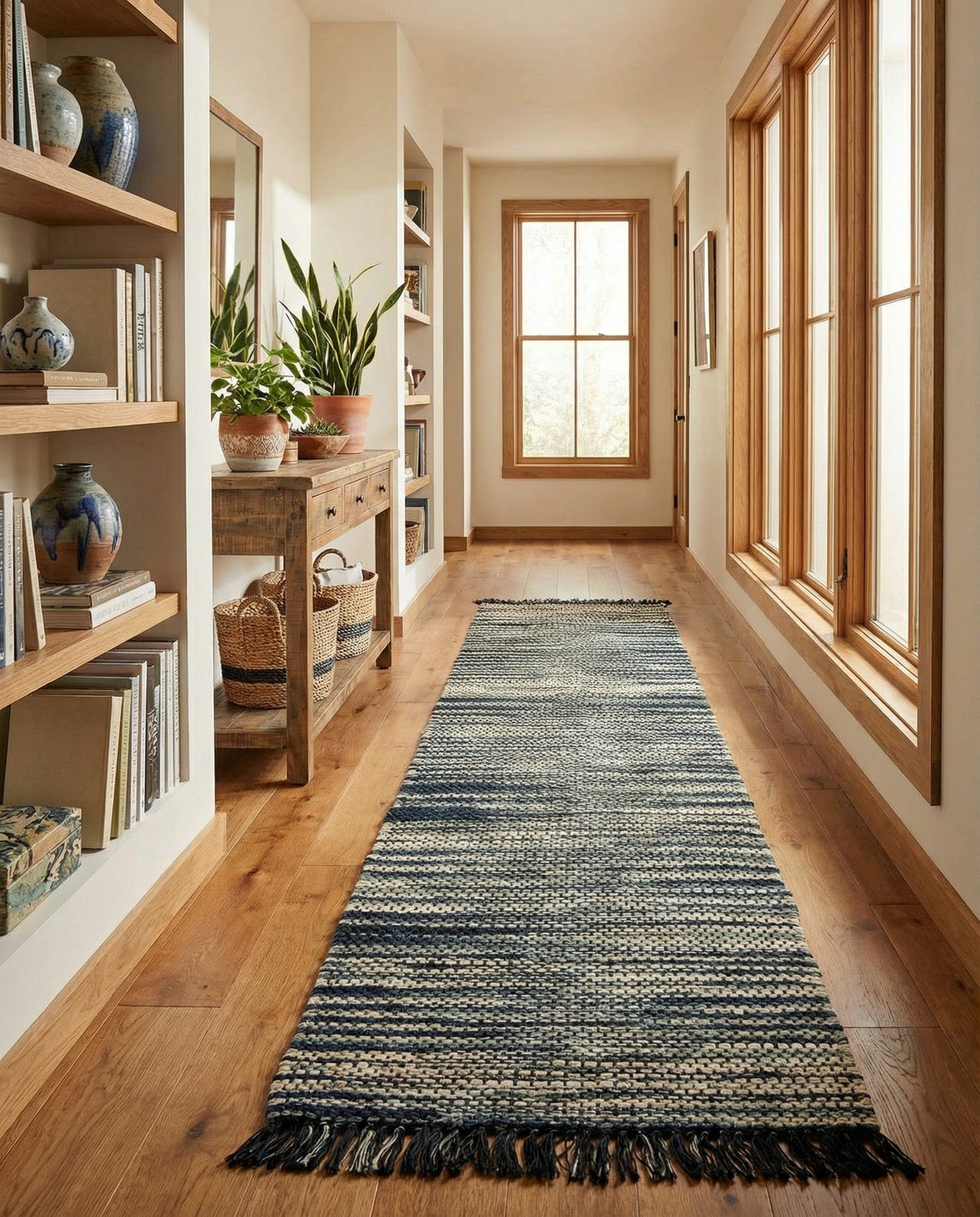 Savannah Jute Collection Area Rug - Nantucket Runner Green and Ivory  lifestyle 94