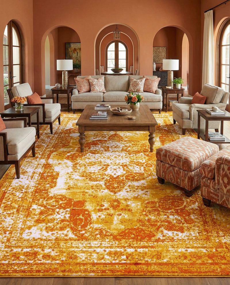 Riviera Elegance Collection Area Rug -  Menton (Orange) Rectangle Orange  lifestyle 19