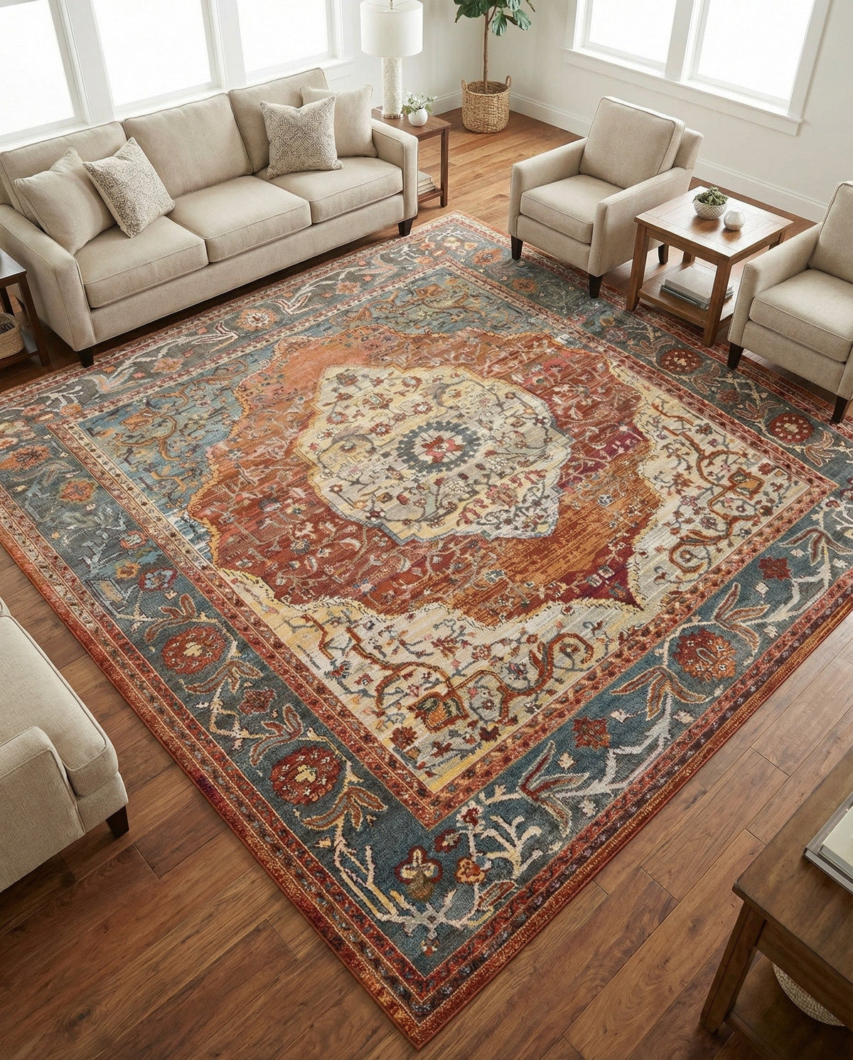 Caribbean Breeze Collection Area Rug -  Vieques Square Rust Red  lifestyle 201