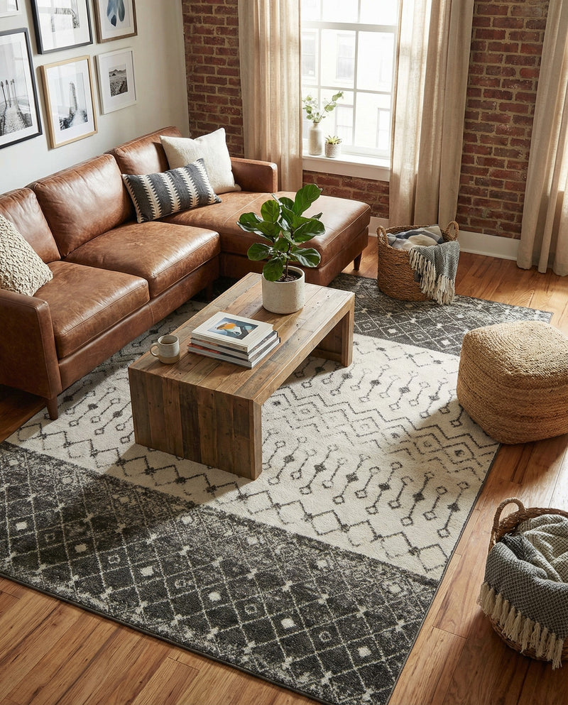 Mediterranean Lattice Collection Area Rug -  Casablanca (Ivory and Gray) Rectangle Ivory and Gray  lifestyle 20