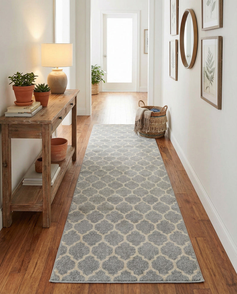 Lattice Gardens Collection Area Rug -  Bloomfield (Light Gray) Runner Light Gray  lifestyle 52