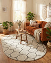 Trellis Mosaic Collection Area Rug -  Pergolatown (Ivory) Oval Ivory  lifestyle 91