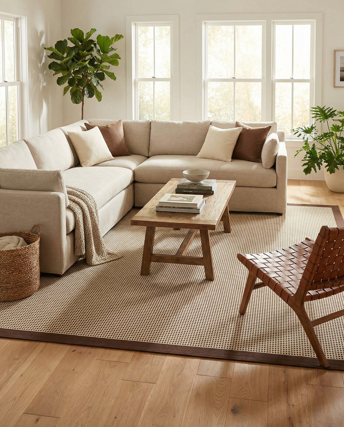 Terrace Fringe Collection Area Rug - Oceanside Square Brown  lifestyle 208
