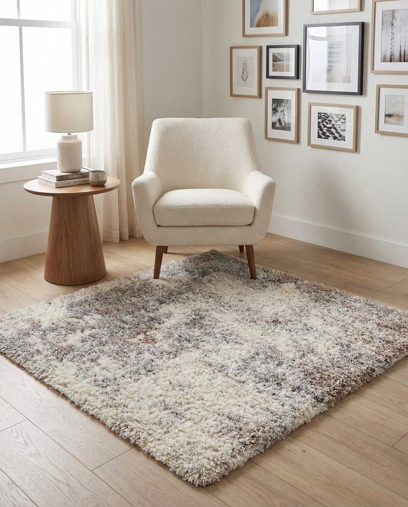 Cozy Haven Shag Collection Area Rug -  Tranquility (Khaki) Square Khaki  lifestyle 61