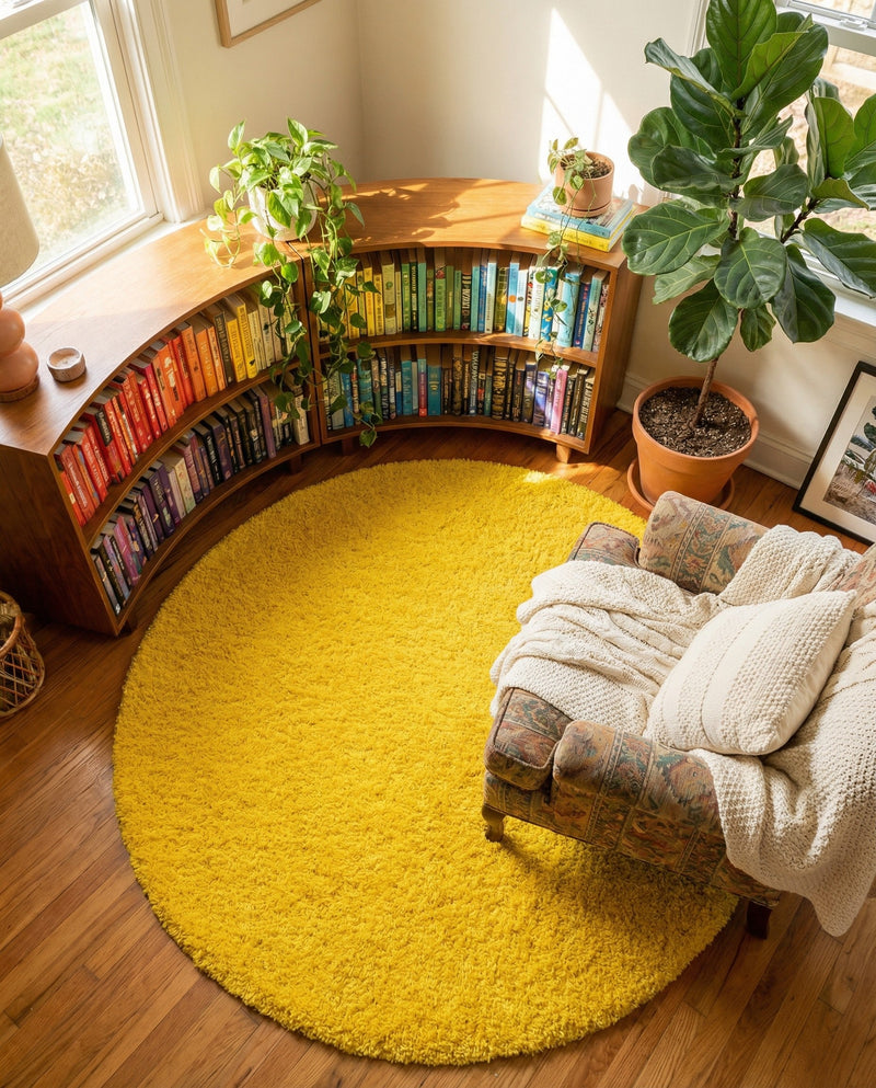Plush Oasis Collection Area Rug - Serenity (Tuscan Sun Yellow) Round Tuscan Sun Yellow  lifestyle 54