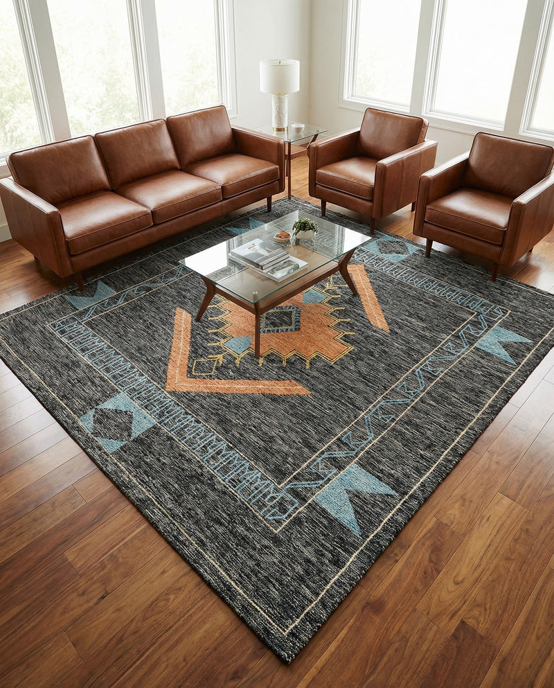 Caspian Wool Collection Area Rug - Ephesus Square Charcoal Gray  lifestyle 52